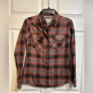 Dixxon Flannel Co. The House 50 Years Shirt Size S Small Orange Black Plaid A6